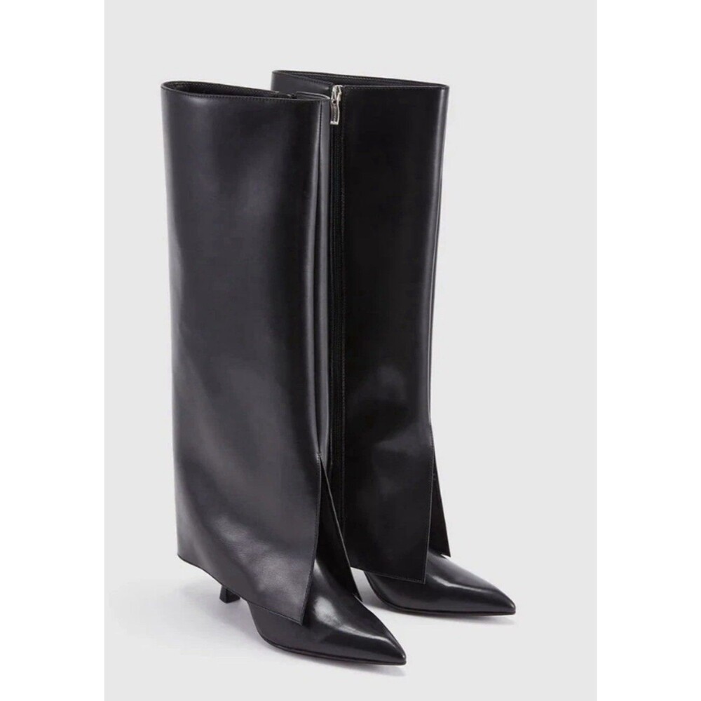 NWT Urban Revivo Tall Riding Boots Womens Black Heeled Fold Over - Picture 2 of 6
